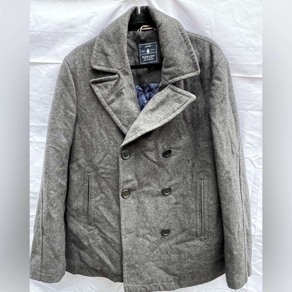 Frank Oak Wool Men’s Pea Coat- Gray- Size Large